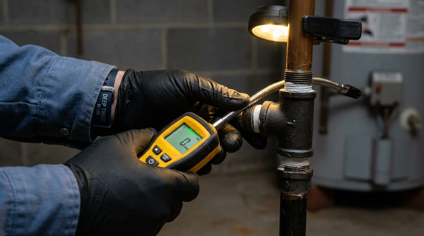 Gas leak detection with electronic sniffer by Johns Plumbing LLC in Orofino