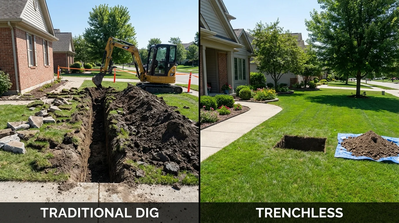 Trenchless sewer repair with minimal yard damage versus traditional excavation in Orofino, ID
